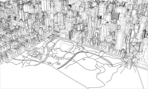 Outline city concept. Wire-frame style Stock Illustration