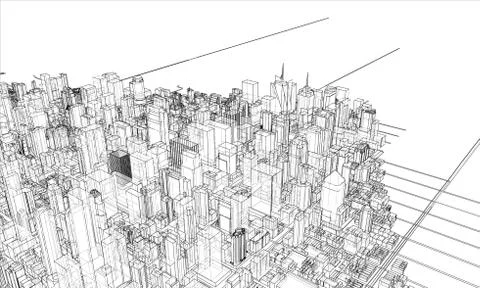 Outline city concept. Wire-frame style Stock Illustration