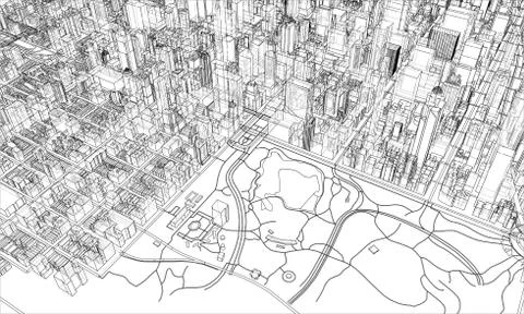 Outline city concept. Wire-frame style Stock Illustration