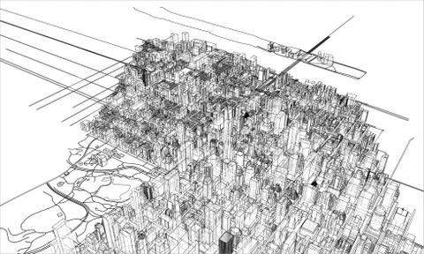 Outline city concept. Wire-frame style Stock Illustration