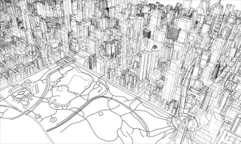 Outline city concept. Wire-frame style Illustrazione stock
