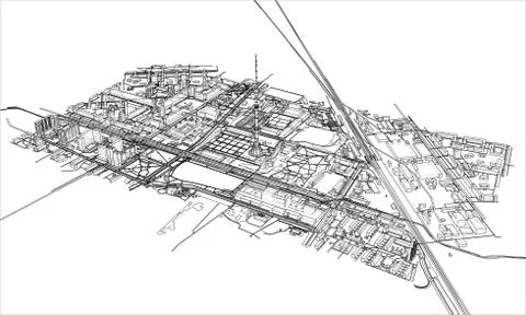 Outline city concept. Wire-frame style Illustrazione stock