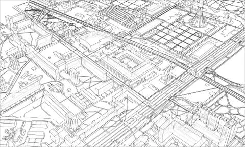 Outline city concept. Wire-frame style Stock Illustration