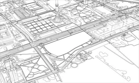 Outline city concept. Wire-frame style Stock Illustration