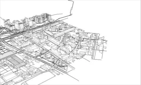 Outline city concept. Wire-frame style Illustrazione stock