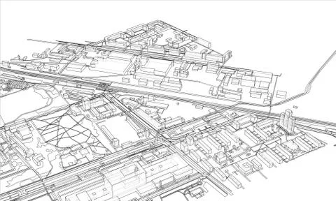 Outline city concept. Wire-frame style Stock Illustration