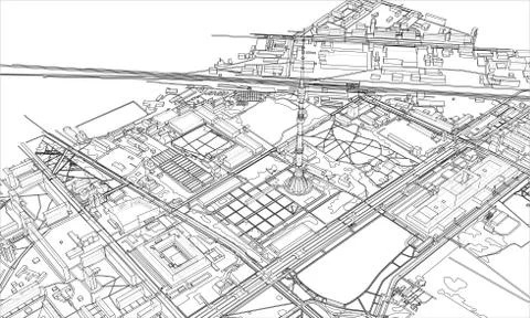 Outline city concept. Wire-frame style Illustrazione stock
