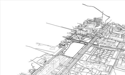 Outline city concept. Wire-frame style Stock Illustration