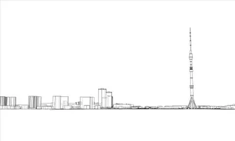 Outline city concept. Wire-frame style Illustrazione stock