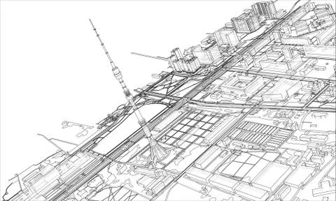 Outline city concept. Wire-frame style Stock Illustration