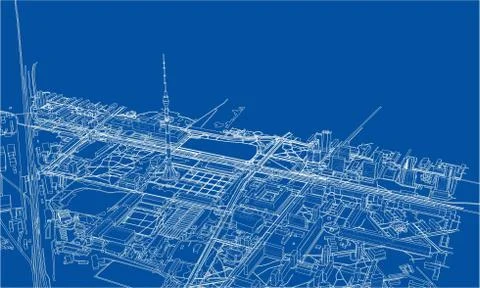 Outline city concept. Wire-frame style Illustrazione stock
