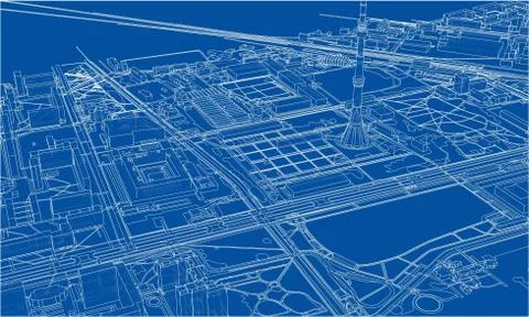 Outline city concept. Wire-frame style 스톡 일러스트