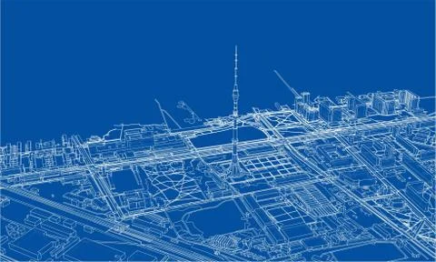 Outline city concept. Wire-frame style イラスト素材