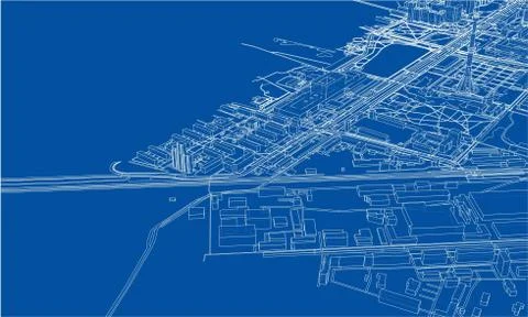 Outline city concept. Wire-frame style Stock Illustration