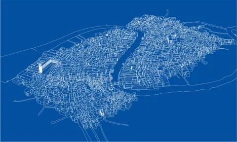 Outline city concept. Wire-frame style Stock Illustration