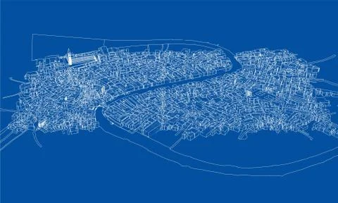 Outline city concept. Wire-frame style Illustrazione stock