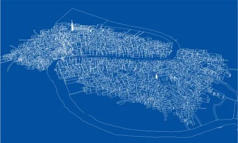 Outline city concept. Wire-frame style Stock Illustration