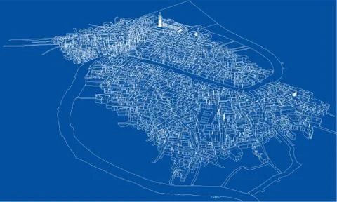 Outline city concept. Wire-frame style Illustrazione stock