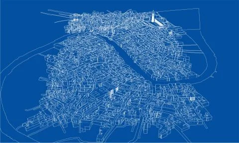 Outline city concept. Wire-frame style Stock Illustration