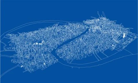 Outline city concept. Wire-frame style Stock Illustration