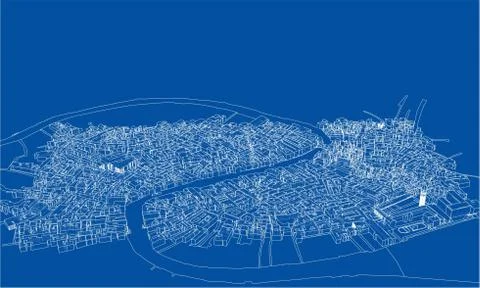 Outline city concept. Wire-frame style Stock-Illustration