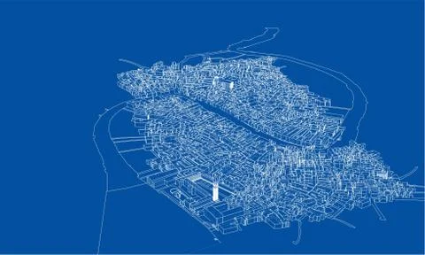 Outline city concept. Wire-frame style Illustrazione stock