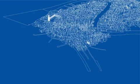 Outline city concept. Wire-frame style Stock Illustration