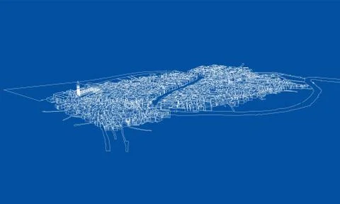 Outline city concept. Wire-frame style Stock Illustration