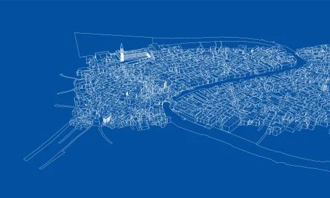 Outline city concept. Wire-frame style Stock Illustration