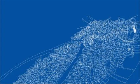 Outline city concept. Wire-frame style Stock Illustration