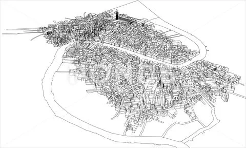 Outline city concept. Wire-frame style Stock Illustration