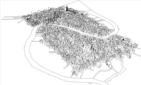 Outline city concept. Wire-frame style Illustrazione stock