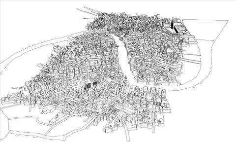 Outline city concept. Wire-frame style Illustrazione stock