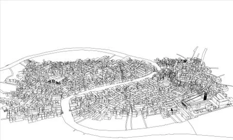Outline city concept. Wire-frame style Stock Illustration