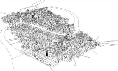Outline city concept. Wire-frame style Stock Illustration