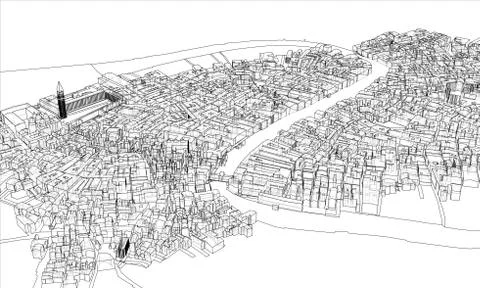 Outline city concept. Wire-frame style Illustrazione stock