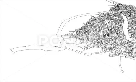 Outline city concept. Wire-frame style Stock Illustration