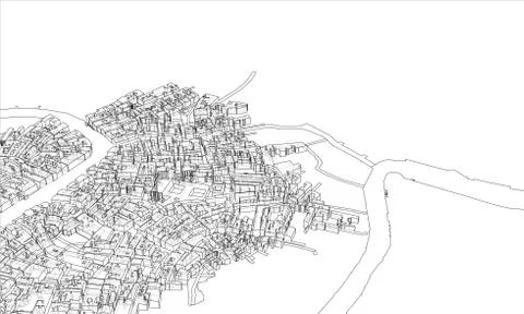 Outline city concept. Wire-frame style Stock Illustration