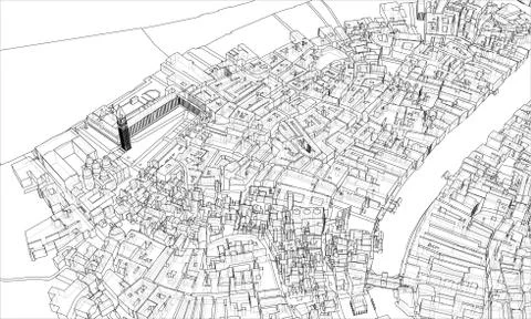 Outline city concept. Wire-frame style Illustrazione stock