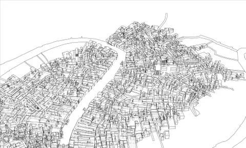Outline city concept. Wire-frame style Stock Illustration