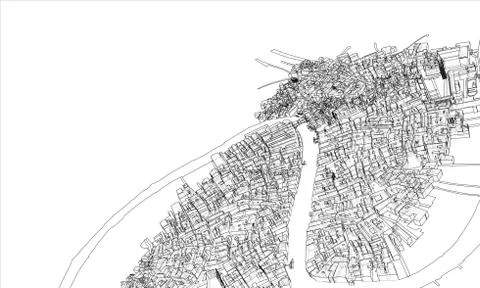 Outline city concept. Wire-frame style Illustrazione stock