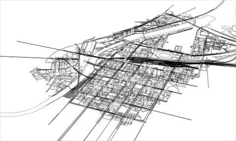 Outline city concept. Wire-frame style Stock Illustration