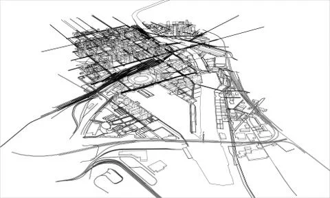 Outline city concept. Wire-frame style Illustrazione stock