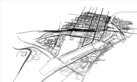 Outline city concept. Wire-frame style Stock Illustration