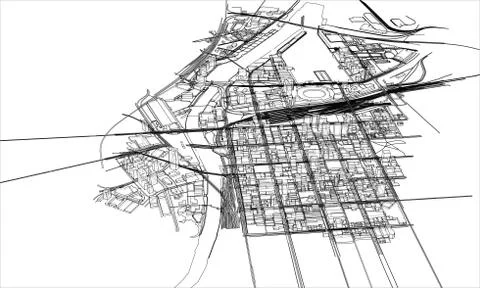 Outline city concept. Wire-frame style Stock Illustration