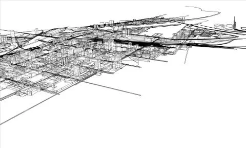 Outline city concept. Wire-frame style Stock Illustration