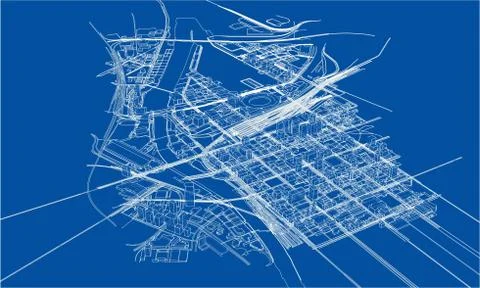 Outline city concept. Wire-frame style Illustrazione stock