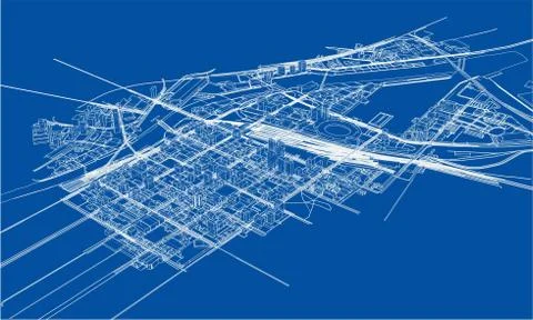 Outline city concept. Wire-frame style Illustrazione stock