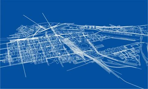 Outline city concept. Wire-frame style Illustrazione stock