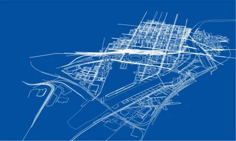 Outline city concept. Wire-frame style Illustrazione stock